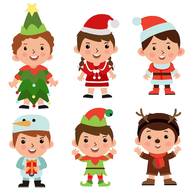 Vector conjunto de objetos de personaje de dibujos animados para niños disfraz de navidad