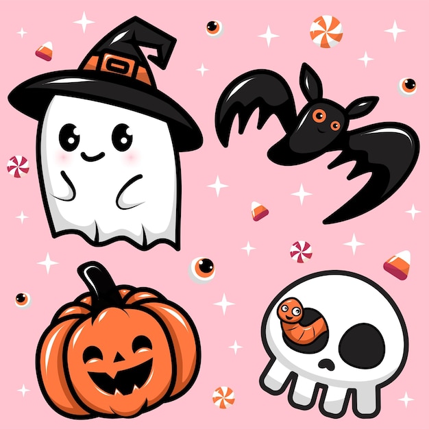 El conjunto de objetos de personajes de Cute Hallowen