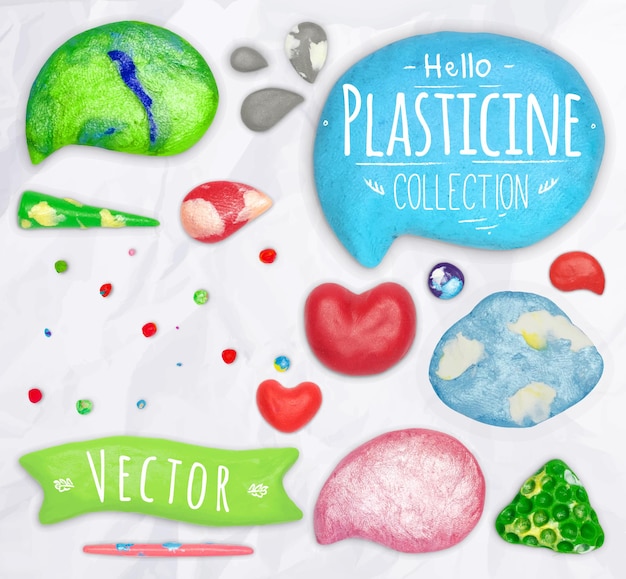 Conjunto de objetos de plastilina vectoriales improvisados en un papel arrugado