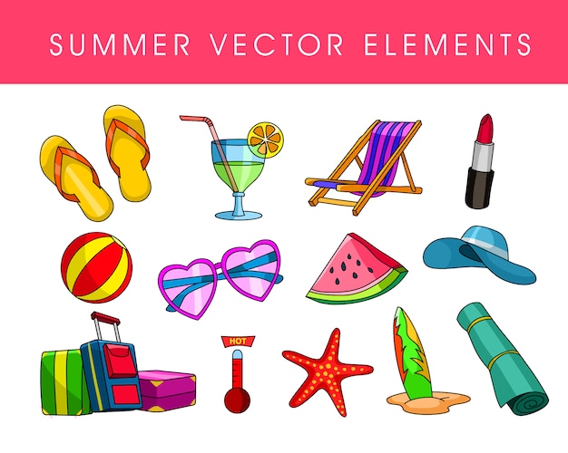 Vector conjunto de objetos de vacaciones de verano