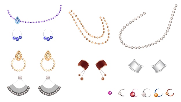 Vector conjunto de objetos vectoriales de joyería para mujeres.