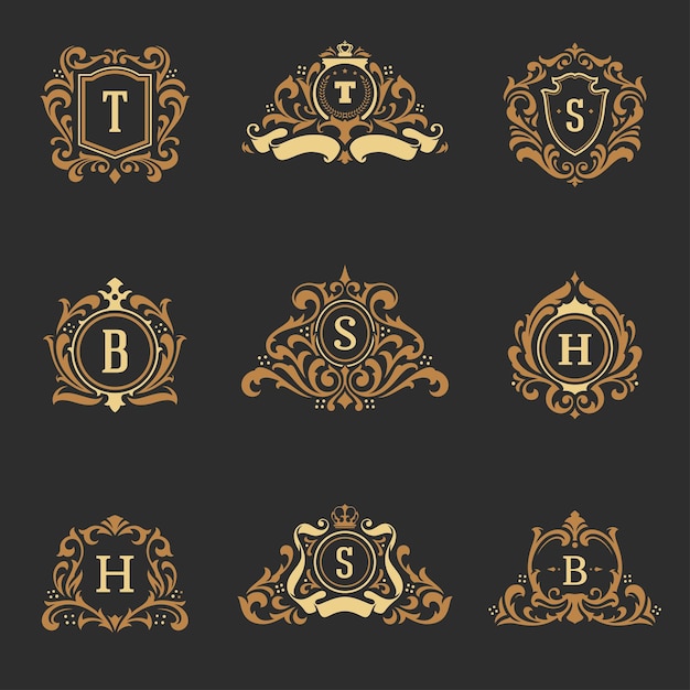 Vector conjunto de objetos vectoriales de plantillas de logotipos de monogramas de lujo