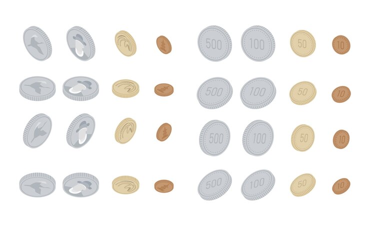 Vector un conjunto de obras de arte vectorial mínimo de monedas coreanas