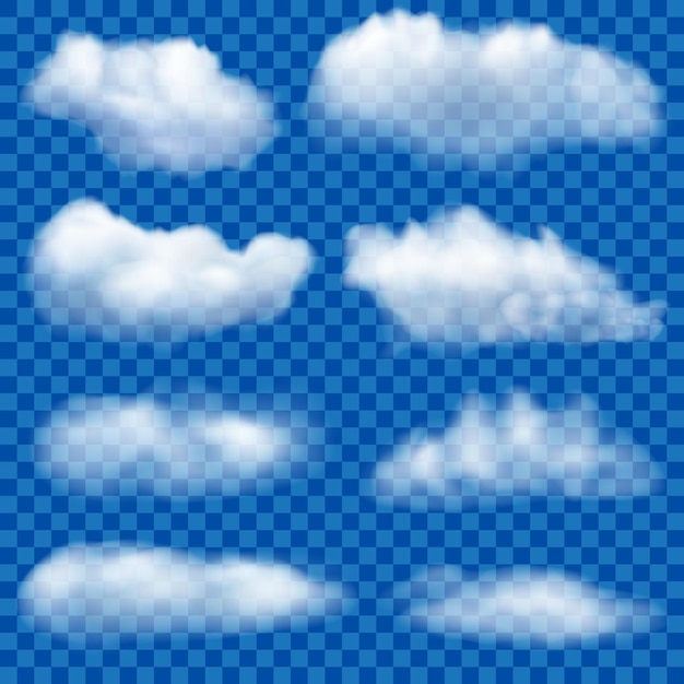 Conjunto de ocho nubes blancas transparentes realistas