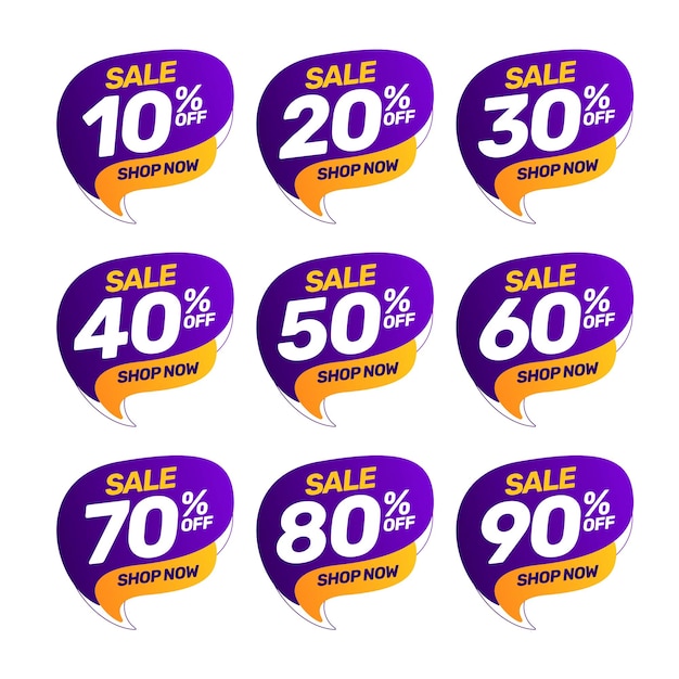 Conjunto de ofertas de descuento etiqueta de precio venta marketing promocional