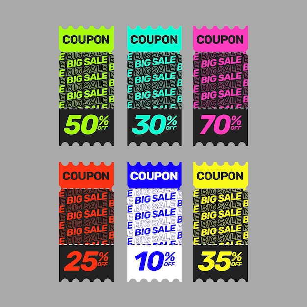 Vector conjunto de ofertas de descuento, precios, cupones de venta, marketing promocional