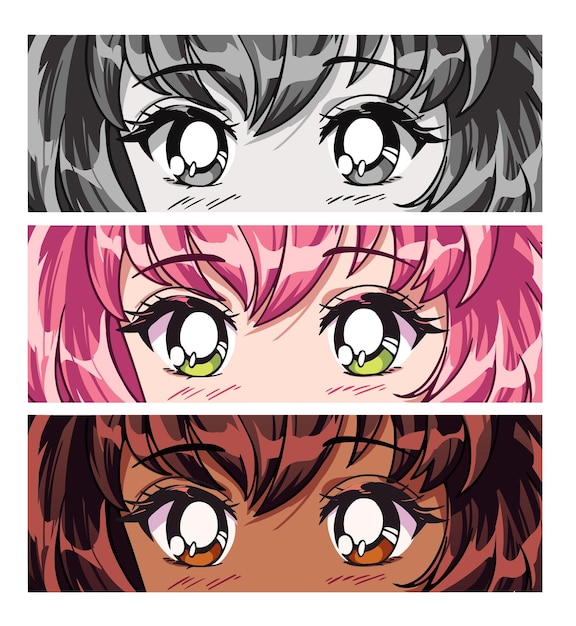 Conjunto de ojos de anime Estilo manga japonés Ilustración vectorial dibujada a mano