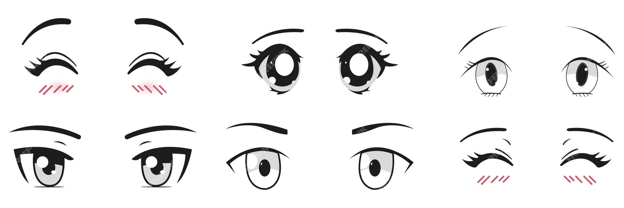 Conjunto de ojos de estilo anime de dibujos animados | Vector Premium