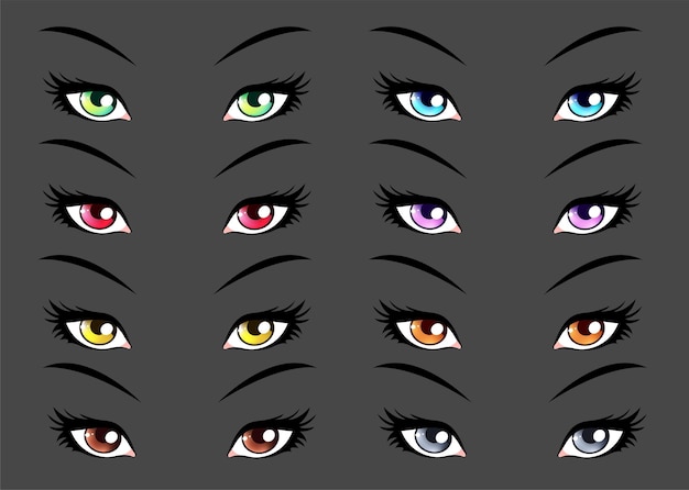 Vector conjunto de ojos estilo anime o manga.