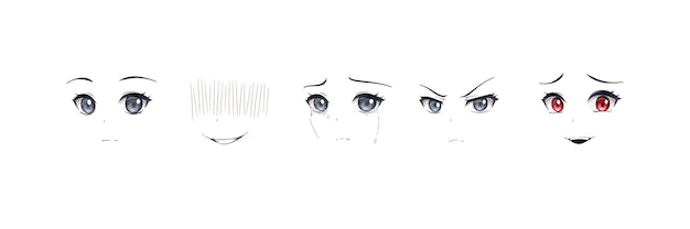 Conjunto de ojos de expresiones de anime manga girl