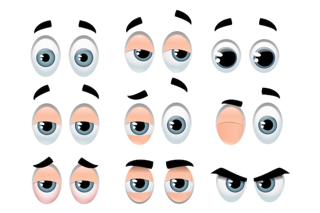 Conjunto de ojos que representan expresiones variadas.