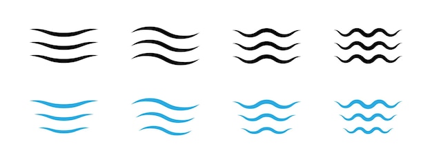 Conjunto de olas marinas Ilustración de las ondas de la superficie del agua Signo de flujo del río Símbolo abstracto líquido Marea del océano