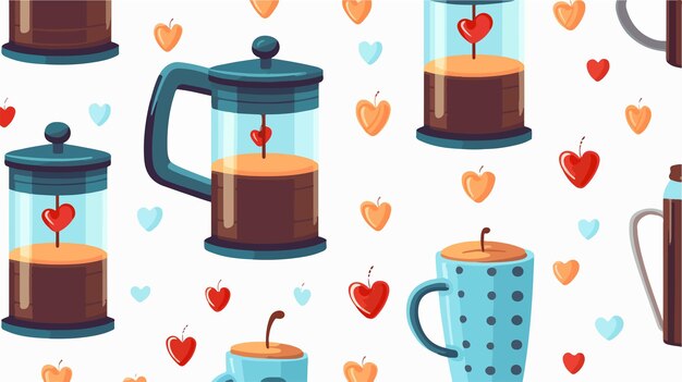 un conjunto de ollas de café con corazones y corazones
