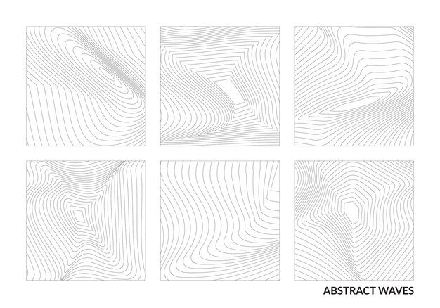 Conjunto de ondas abstractas arte lineal tono blanco y negro