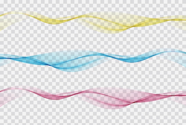 Conjunto de ondas de humo abstractas diseño de flujo de onda ondulada transparente elemento de diseño vectorial