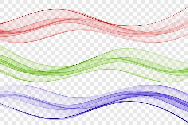 Conjunto de ondas de humo de color abstracto diseño ondulado verde rosa azul transparente