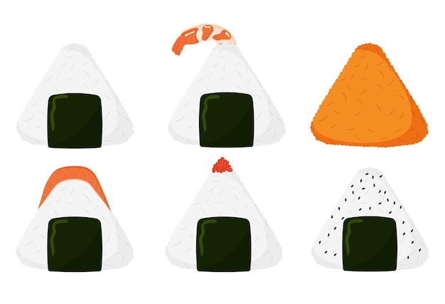 Conjunto onigiri. Colección de comida asiática.