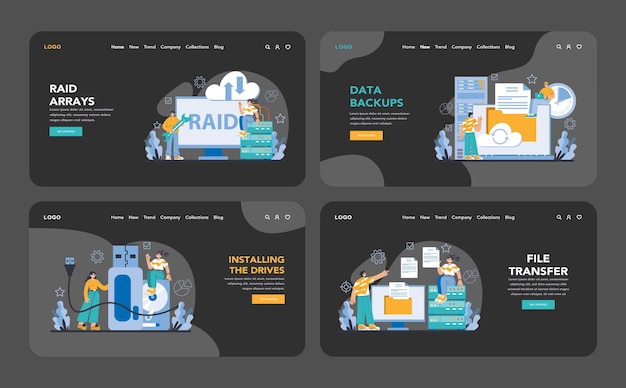 El conjunto de operaciones de almacenamiento de datos muestra la configuración de la matriz de incursión, las rutinas de copia de seguridad de datos, las instalaciones de unidad y