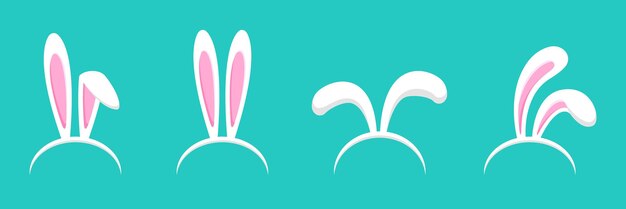 Vector conjunto de orejas de conejo de dibujos animados en un diseño plano