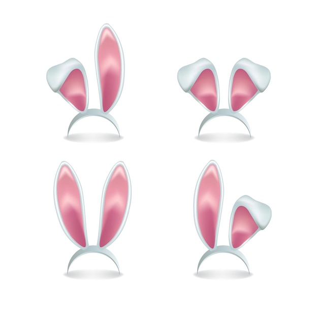 Vector conjunto de orejas de conejo rosa aisladas sobre fondo blanco.