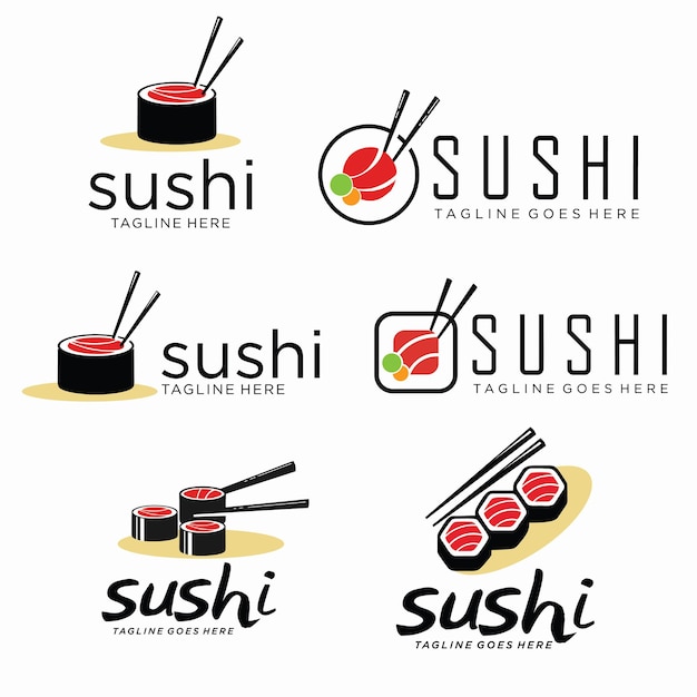 Conjunto oriental japanese sushi logo design vector restaurante tradicional comida