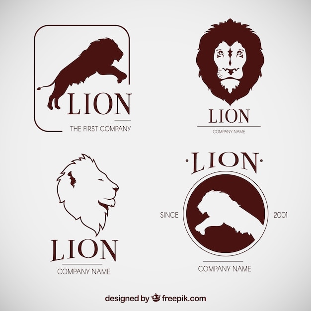 Vector conjunto original de logos de león con estilo