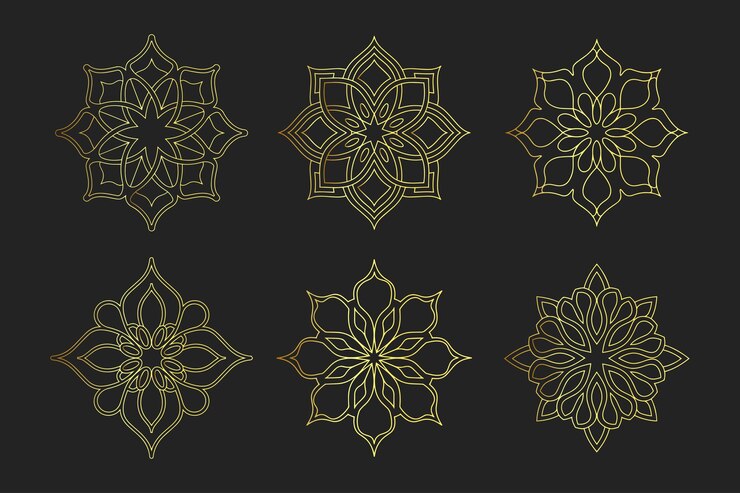 Conjunto de ornamentos islámicos de lujo árabe Ilustración floral para invitaciones y tarjetas de felicitación