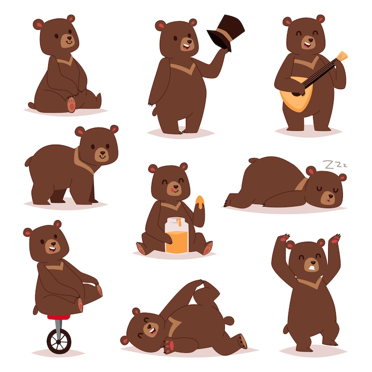 Vector conjunto de oso de dibujos animados