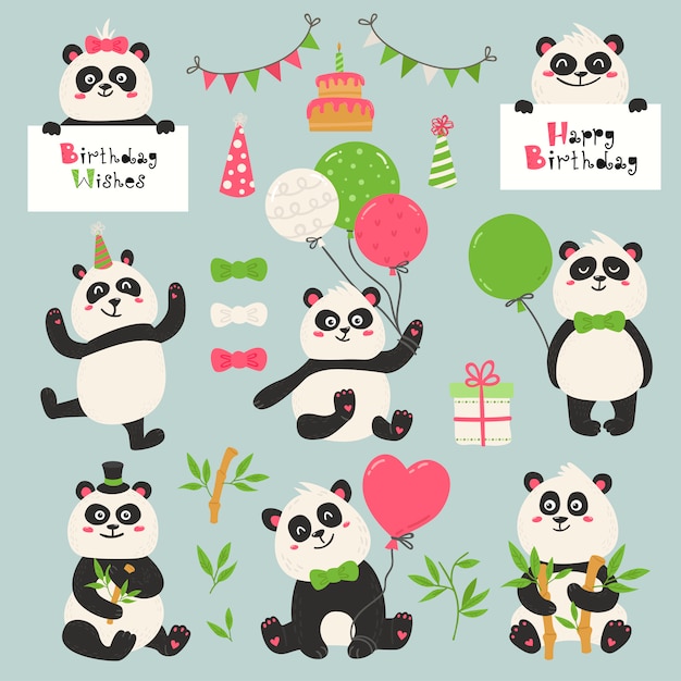 Conjunto de osos panda lindos