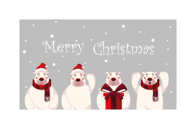 Conjunto de osos polares con letras feliz navidad