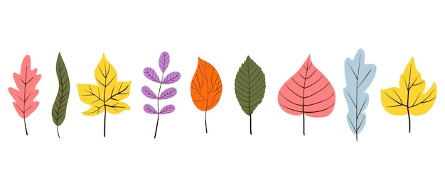 Conjunto de otoño colorido aislado sobre fondo blanco Ilustración de vector de estilo plano de dibujos animados simple