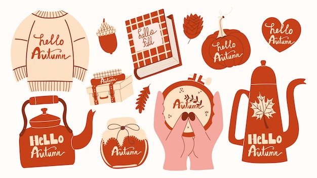 Conjunto de otoño Elementos escritos a mano