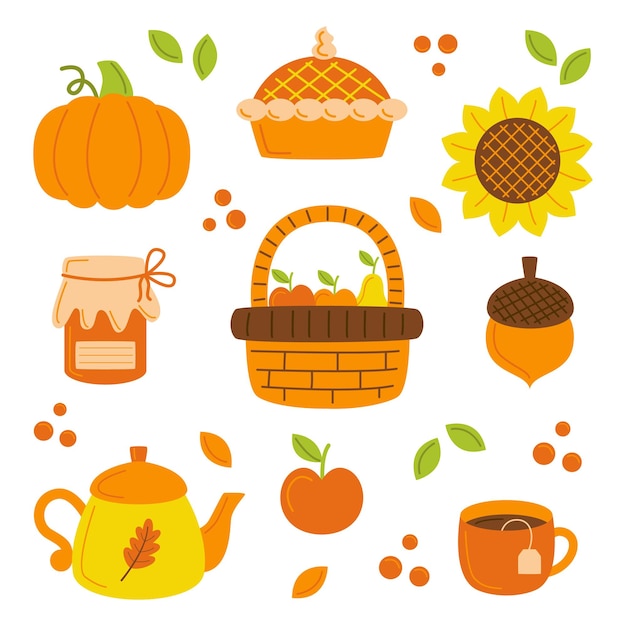 Conjunto de otoño elementos de otoño fondo de ilustración vectorial