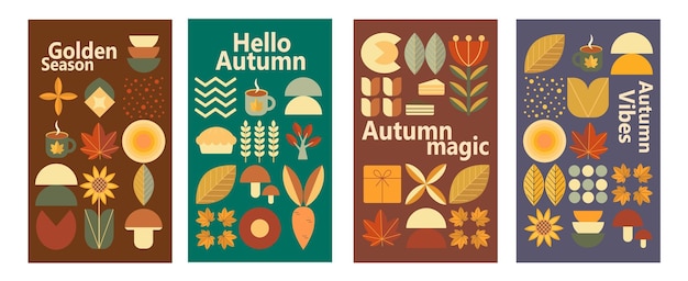 Conjunto de otoño Hola concepto de fondo de otoño Cartel para la venta bandeja portada volante frase de otoño