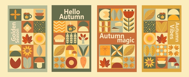 Conjunto de otoño Hola concepto de fondo de otoño Cartel para la venta bandeja portada volante frase de otoño