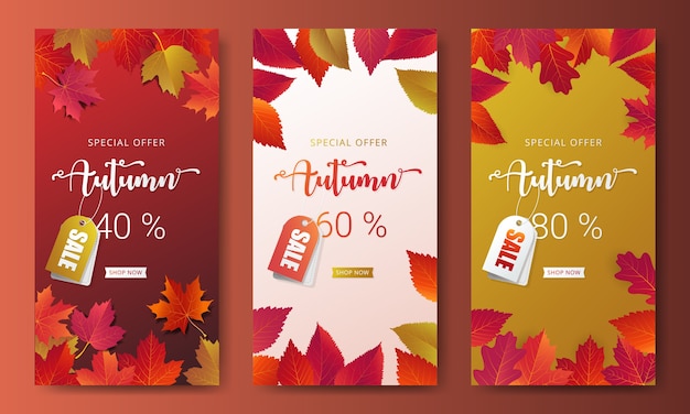 Conjunto de otoño plantilla de diseño de banners de venta