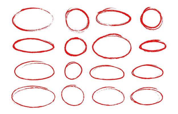 Conjunto oval vectorial de círculos de resaltado rojo con textura