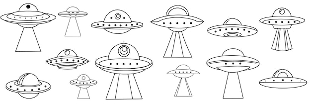 Conjunto de OVNIs en estilo doodle Arte vectorial dibujado a mano