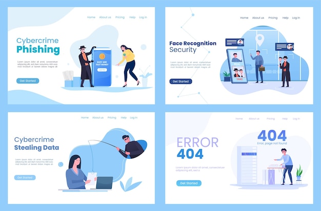 Conjunto de página de destino de actividad de piratas informáticos de phishing