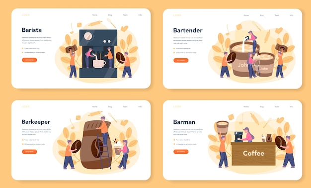 Conjunto de página de destino o banner web de barista