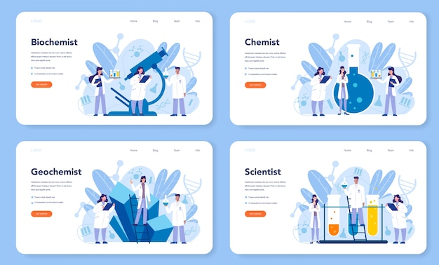 Conjunto de página de destino o banner web de ciencia química