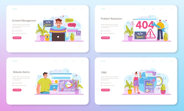 Conjunto de página de destino o banner web CMS. Sistema de gestión de contenidos.
