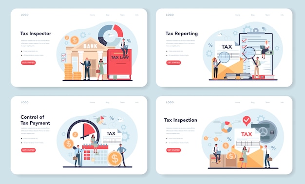Conjunto de página de destino o banner web de inspector de impuestos