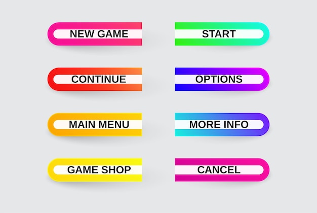 Conjunto de la página web de la aplicación Modern Gradient o Botones de juego Colores degradados de moda Diseño plano
