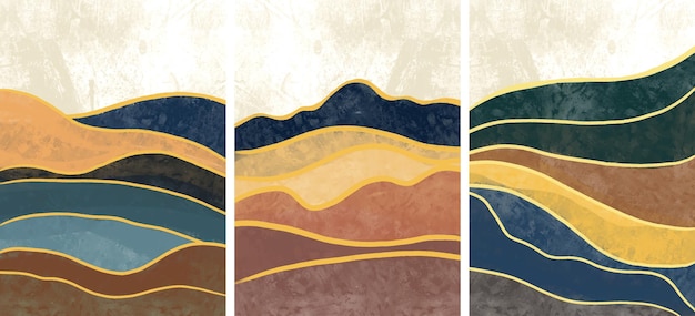 Conjunto de paisaje de montaña abstracto pintado a mano minimalista creativo Fondo de paisaje natural Diseño minimalista para decoración de pared postal o diseño de folleto ilustración vectorial