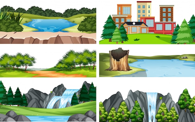 Vector conjunto de paisaje de la naturaleza