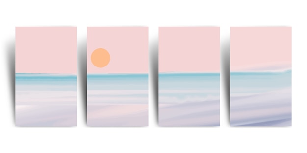 Conjunto de paisaje de playa minimalista de papel tapiz artístico