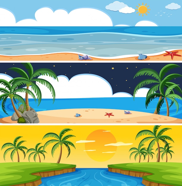 Conjunto de paisaje de playa de verano