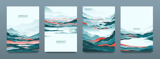 Conjunto de paisajes abstractos en estilo oriental.