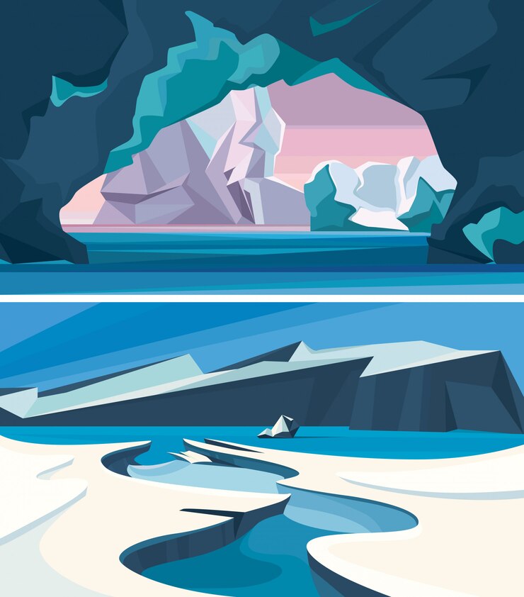 Vector conjunto de paisajes árticos. hielo paisajes de la naturaleza.